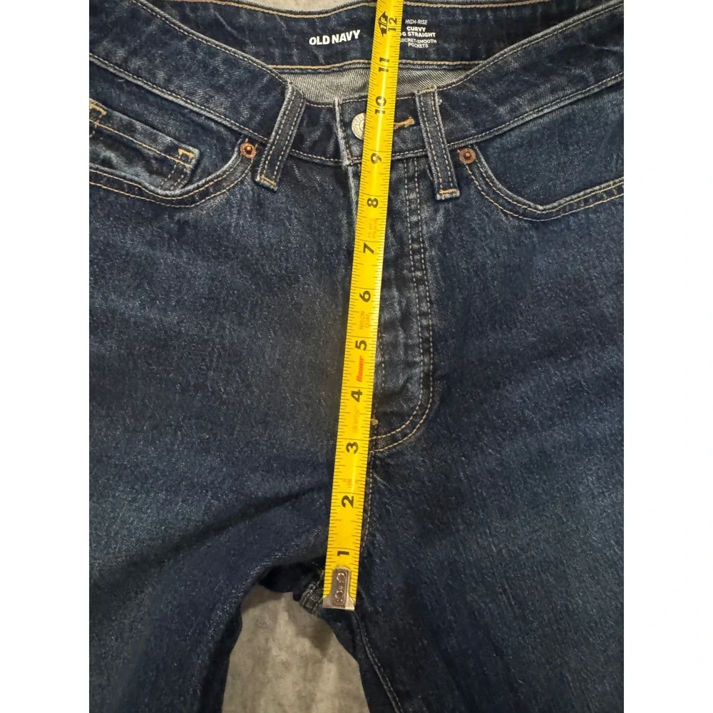 Old Navy High-Rise Curvy OG Straight Jeans Dark‎ Wash Button Fly Raw Hem Size 6
